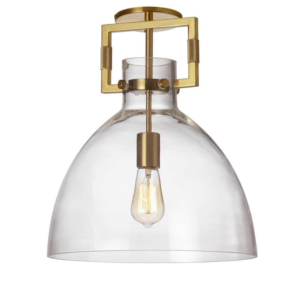 Liberty 13.75 in. 1-Light Aged Brass Transitional Semi-Flush Mount with Cle
