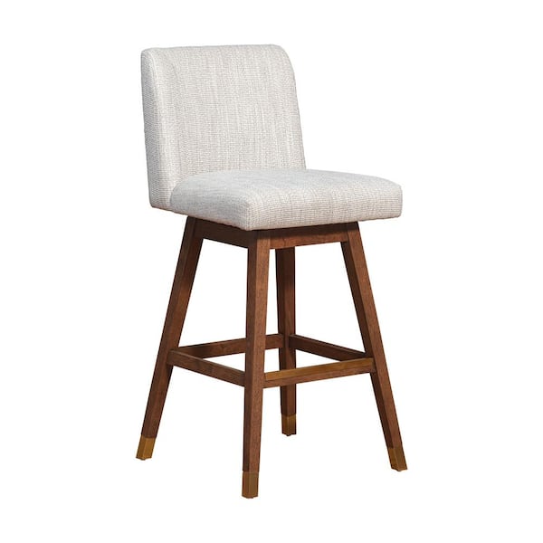 Armen Living Basila 40.5 in. Brown Oak Swivel Wood Bar Stool with Beige Fabric Seat