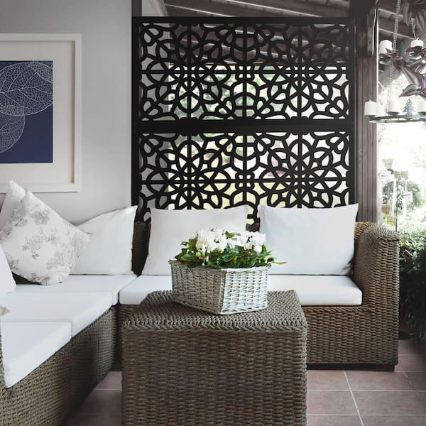 2 ft. x 4 ft. Fretwork Black Polypropylene Decorative Screen Panel
