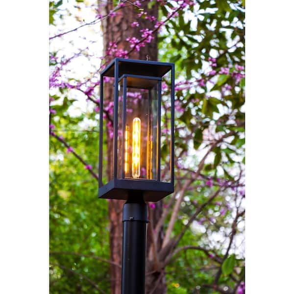 1 Light Black Cast Aluminum Solar Outdoor Weather Resistant Post Light with LED Bulb Included