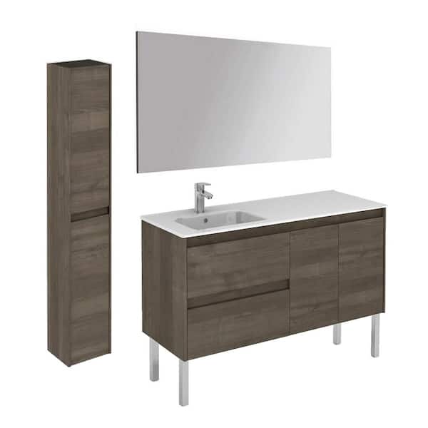 WS Bath Collections Ambra 120LF 47.5 in. W x 18.1 in. D x 22.3 in. H Bathroom Vanity Unit with Mirror and Column in Samara Ash