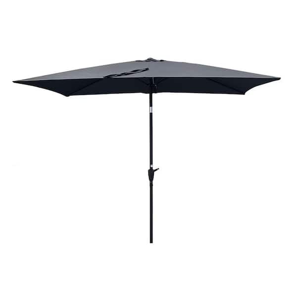 6 x 9 ft. Steel Pole Patio Umbrella with Crank and Push Button Tilt without Flap in Anthracite Color