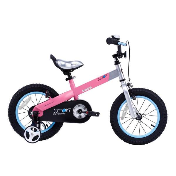 Royalbaby 14 in. Wheels Matte Buttons Kid's Bike, Boy's Bikes and Girl's Bikes with Training Wheels in Matte Pink