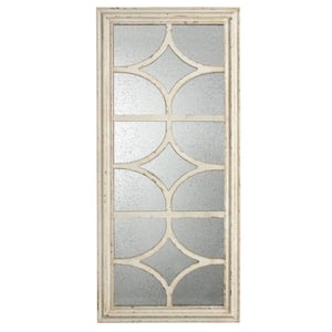 28 in. W x 59 in. H Rectangle Wood Distressed White Frame Floor and Wall Mirror with Decorative Window Look