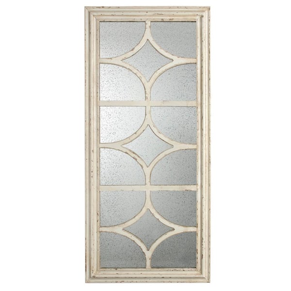 Tatahance 28 in. W x 59 in. H Rectangle Wood Distressed White Frame Floor Wall Mirror with Decorative Window Look