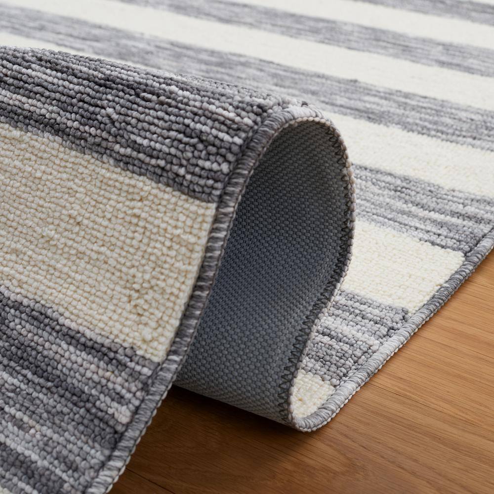 Dark Grey and Ivory Striped 6' x 9' Synthetic Area Rug