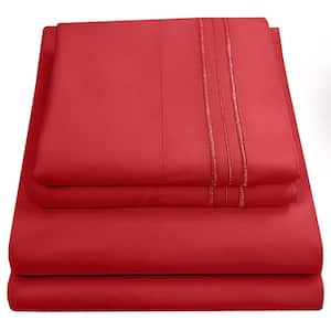 1800 Series 4-Piece Red Solid Color Microfiber RV Short Queen Sheet Set