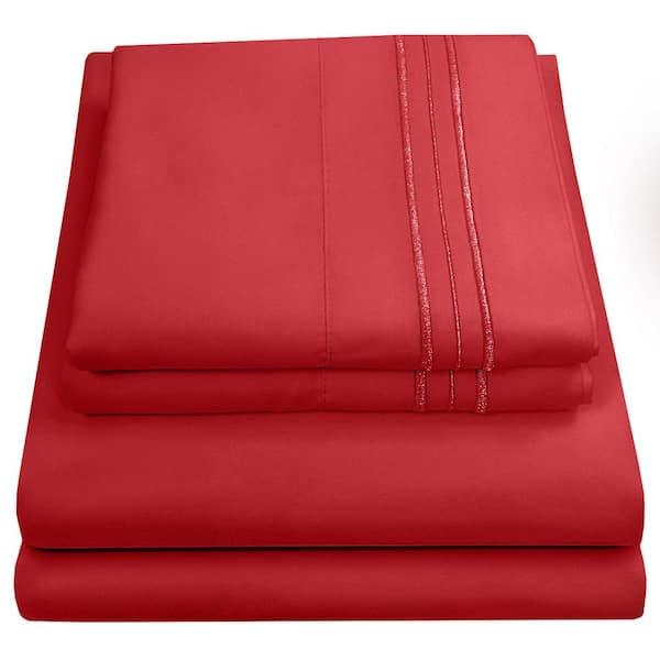Sweet Home Collection 1800 Series 4-Piece Red Solid Color Microfiber RV Short Queen Sheet Set