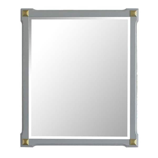 Benjara 26 in. H x 1 in. W Rectangle Accented Solid Wood Rectangular Framed Classic Mirror Portrait Pearl Gray and Gold