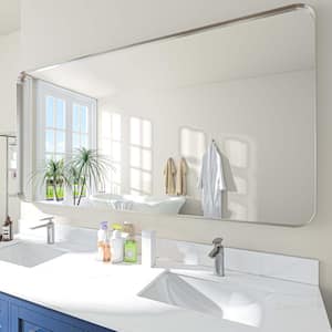 72 in. W x 36 in. H Rectangular Aluminum Framed Wall Bathroom Vanity Mirror in Silver