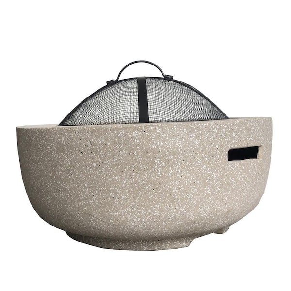 Unbranded 23.62 in. x 16.9 in. Round Magnesium Oxide Wood Burning Beige Fire Pit