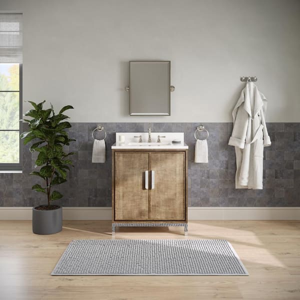 Water Creation Westin 30in.Wx 22in.D x34.4in.H Single Sink Bath Vanity in Lustrous Walnut with Whitebrook Quartz Top, Faucet and Mirror