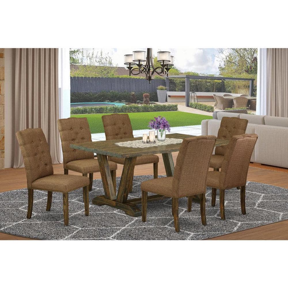 7-Piece Rectangle Natural Oak Finish Solid Wood Top Dining Table with 6-Chairs with Lattice Back price history on PriceWatchPro