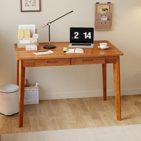 39.4 in. W-29.5 in. H Brown Walnut Writing Desk with 2-Drawers
