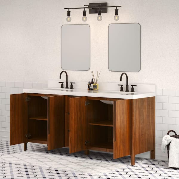 Sequoia 72 in. W x 22 in. D x 34.4 in. H Double Sink Bath Vanity in Noir Juglans with White Quartz Top and ORB Faucet