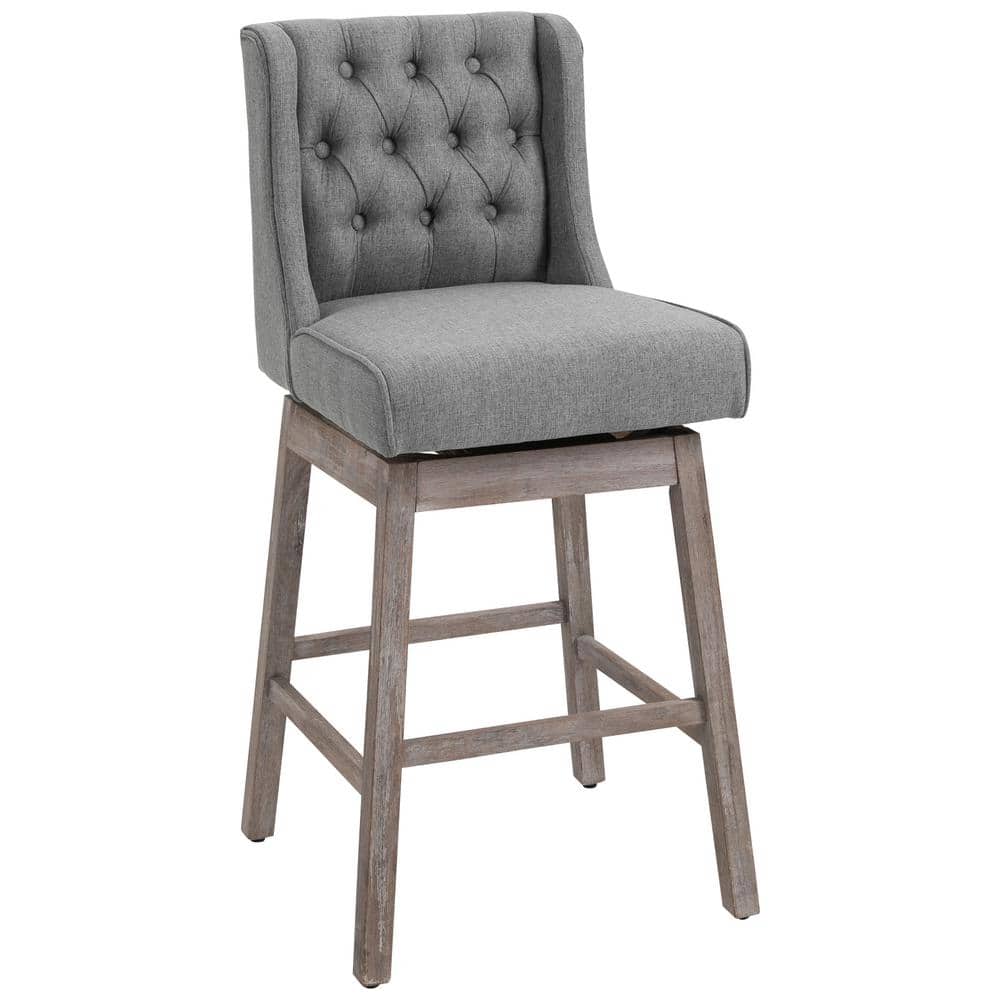 Gray Swivel Bar Stools with Wood Footrests, Set of 2