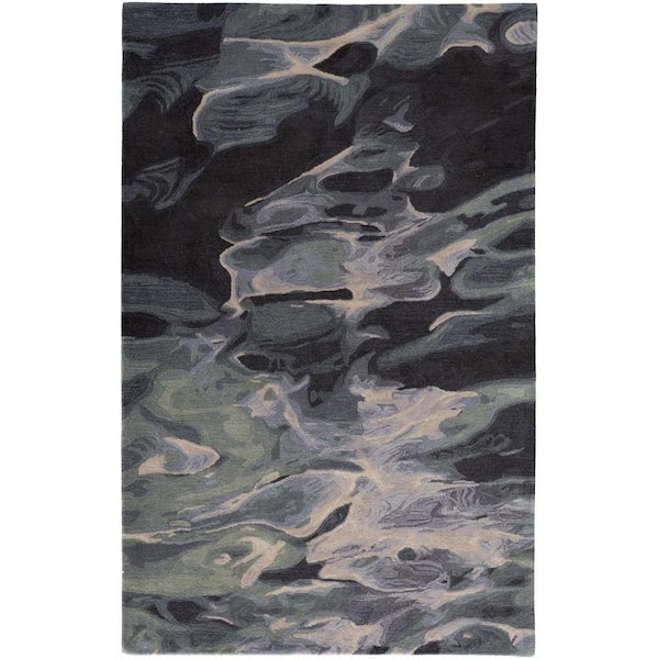 HomeRoots Blue and Black 10 ft. x 14 ft. Abstract Area Rug
