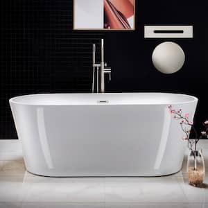 Carson 67 in. Acrylic FlatBottom Double Ended Bathtub with Brushed Nickel Overflow and Drain Included in White