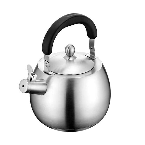 4L Stainless Steel 304 Brushed Finish Heavy Duty Stovetop Tea Kettle Whistling Teapot with Reinforced Bottom