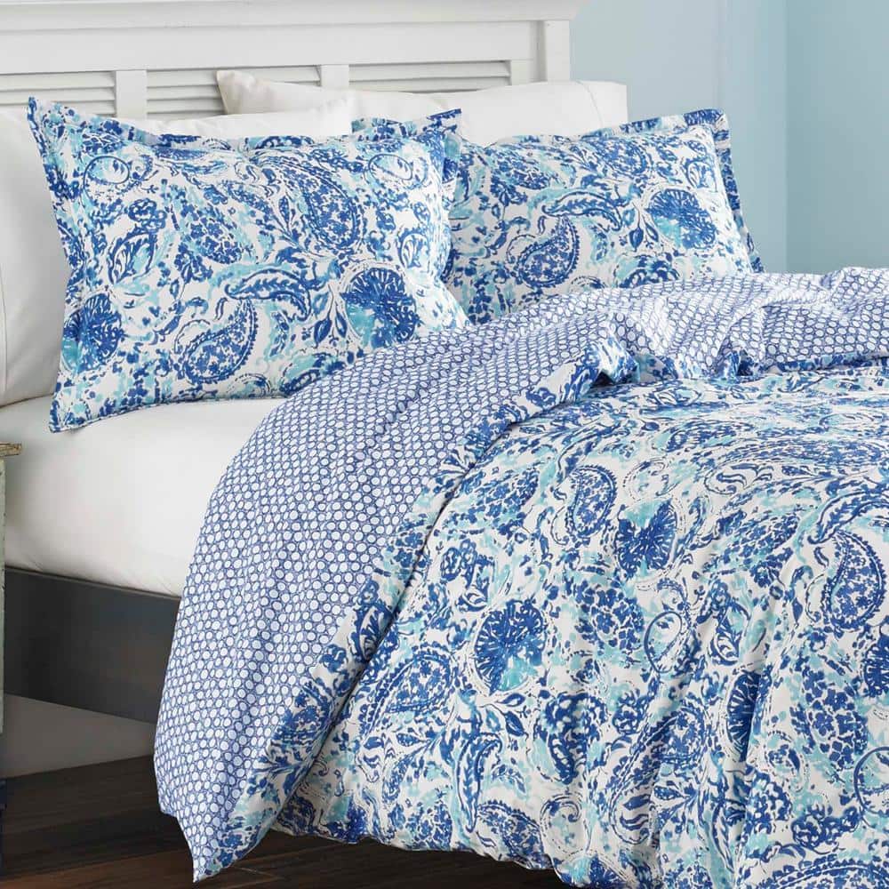 Brooke Twin Cotton Blue and White Duvet Cover Set