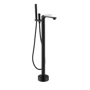 Single-Handle Freestanding Tub Faucet with Oval Hand Shower in Matte Black