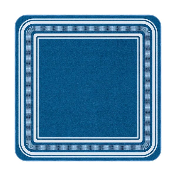 Beverly Rug 31 X 31 Blue Carmel Bordered Non-Slip Indoor Rubber Back Stair Tread Cover (Landing Mat)