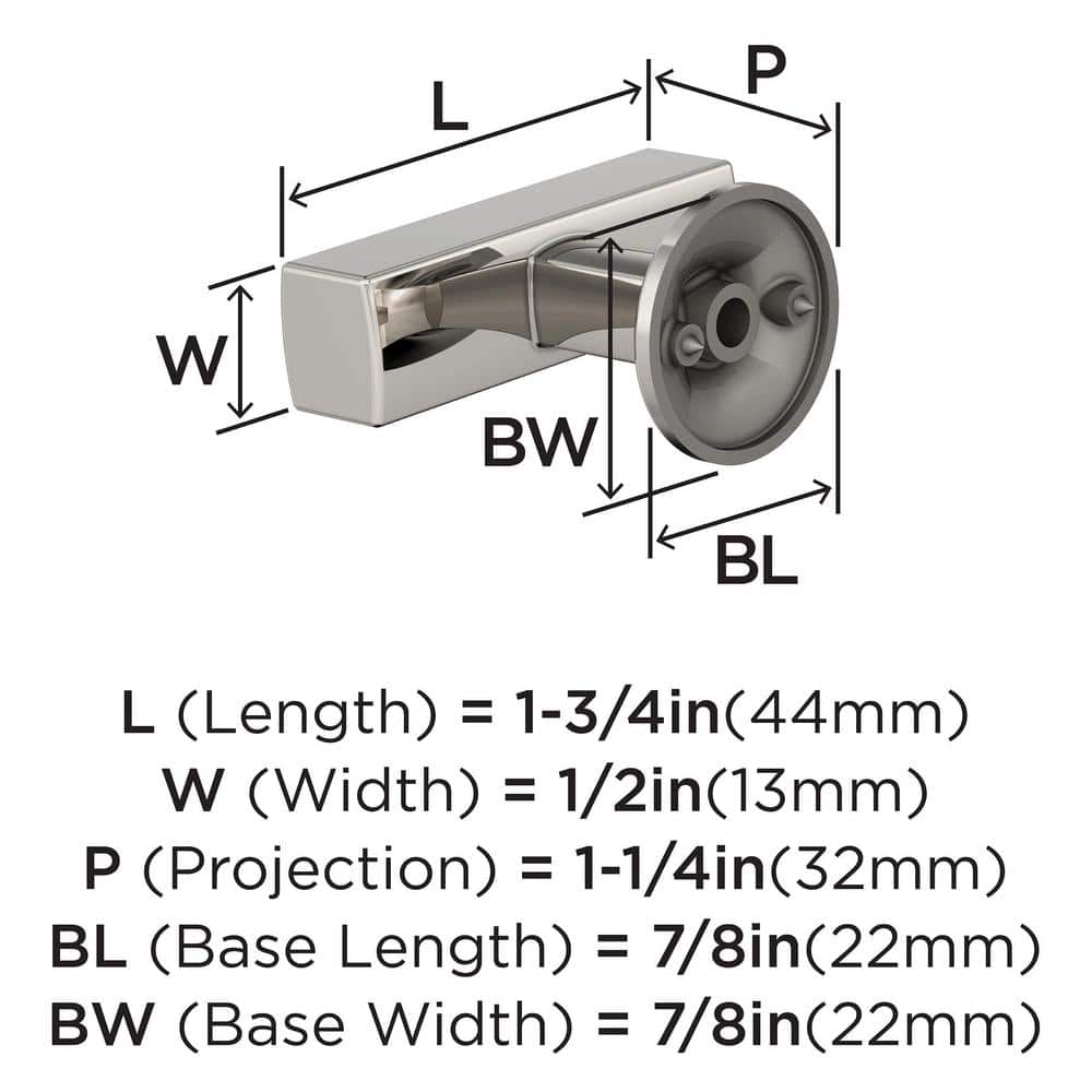 Polished Nickel Modern T-Handle Cabinet Knob with Mounting Hardware
