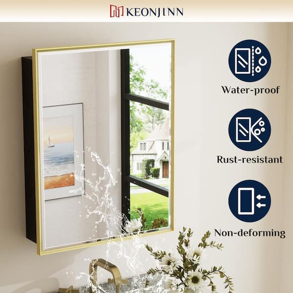 KeonJinn 24 in. W x 36 in. H Rectangular Aluminum Alloy Gold