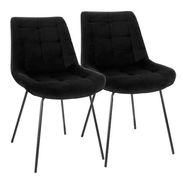 Elama 32 in. Black High Back Tufted Faux Leather Bar Stool (Set of 2)