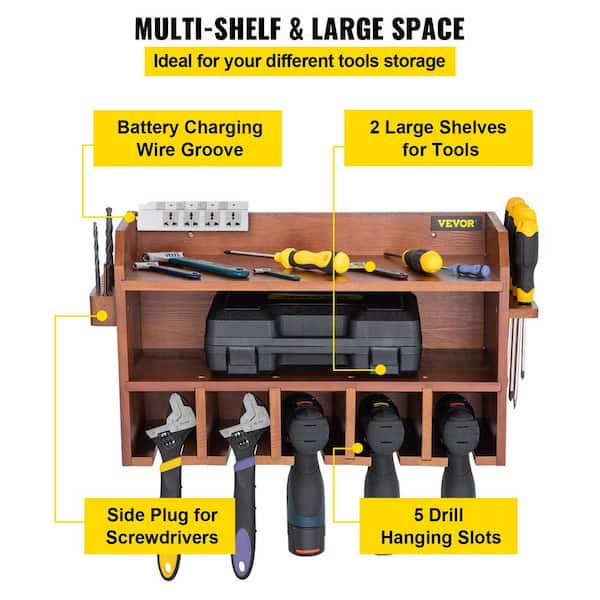 VEVOR Power Tool Organizer 10 in. W x 19.5 in. D x 13.1 in. H Wall