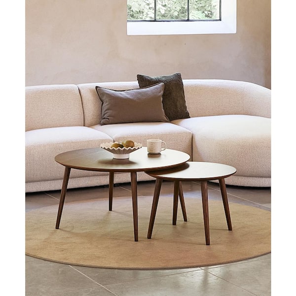 Freya 34.65 in. Smoked Oak Wood Nesting End Table with Circular Top