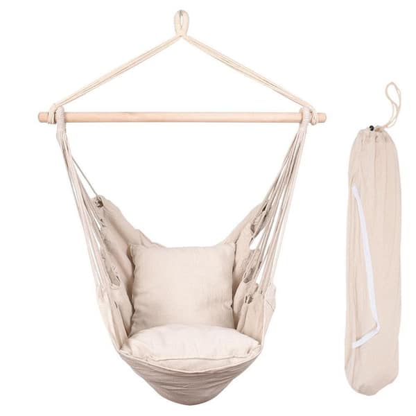 65 in. Hammock Hanging Chair Swing Seat with Matching Pillow Capacity 300 lbs. Beige