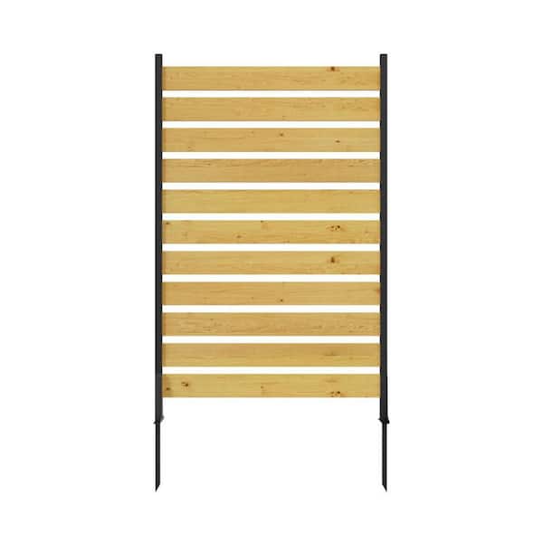 72.8 in. H x 38.5 in. W (1-Piece) Cedar Wood Privacy Screen Pool Equipment Fence Private Wooden Fence Black Metal