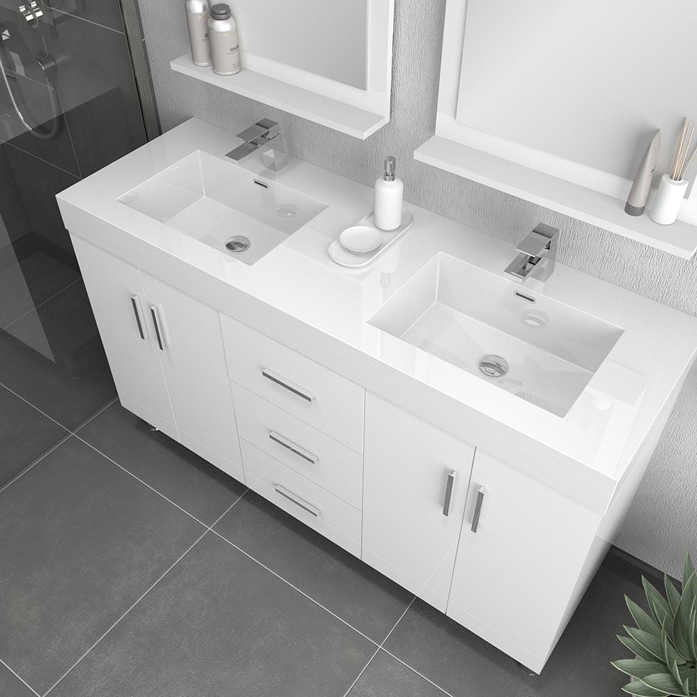 Ripley 60" White MDF Double Sink Freestanding Vanity