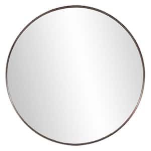 Medium Round Brushed Brass Stainless Steel Hooks Contemporary Mirror (36 in. H x 36 in. W)