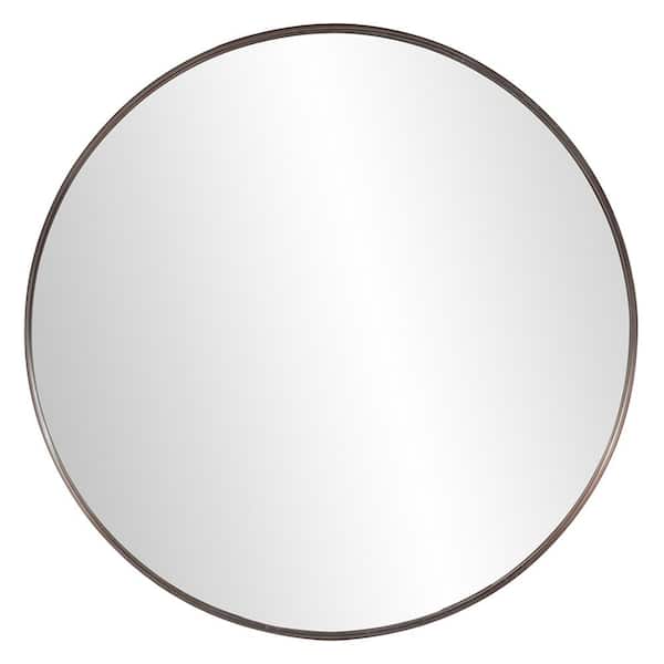 Marley Forrest Medium Round Brushed Brass Stainless Steel Hooks Contemporary Mirror (36 in. H x 36 in. W)