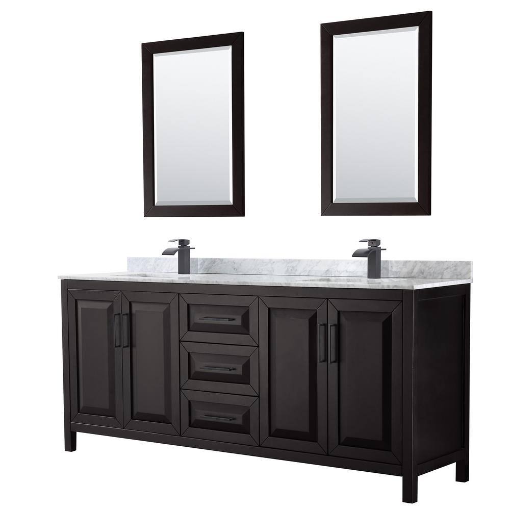 Daria 80 in. W x 22 in. D x 35.75 in. H Double Bath Vanity in Dark Espresso w/ White Carrara Marble Top, 24 in. Mirrors price history on PriceWatchPro