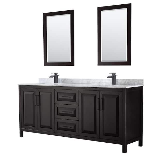 Wyndham Collection Daria 80 in. W x 22 in. D x 35.75 in. H Double Bath Vanity in Dark Espresso w/ White Carrara Marble Top, 24 in. Mirrors