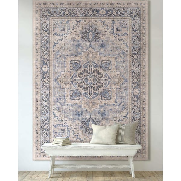 Blue 7 ft. 7 in. x 9 ft. 10 in. Apollo Tirana Vintage Medallion Oriental Area Rug