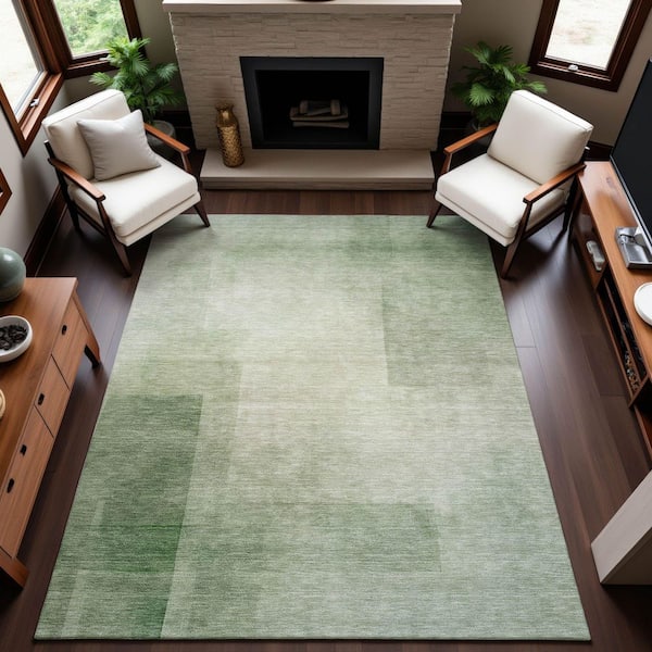 Mayfield Premium Machine Washable Abstract AMF1243 Aloe 5 ft. x 7 ft. 6 in. Area Rug