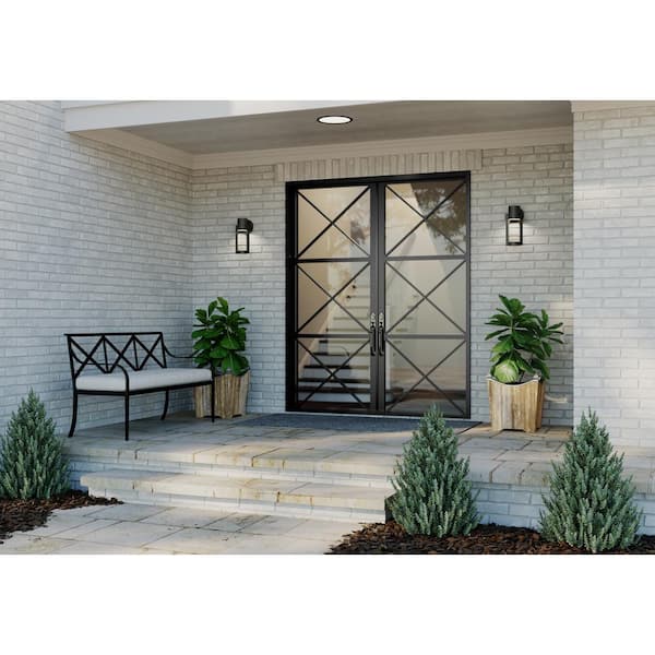 Z-1030 LED Collection 1-Light Textured Black Clear Glass Modern Outdoor Small Wall Lantern Light