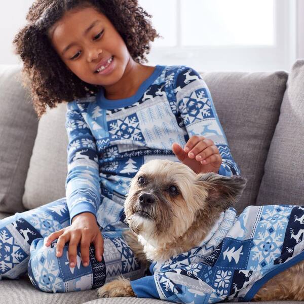 The Company Store Company Cotton Organic Family Snug Fit Fair Isle Kids 6/7  Blue Pajama Set 60017 - The Home Depot