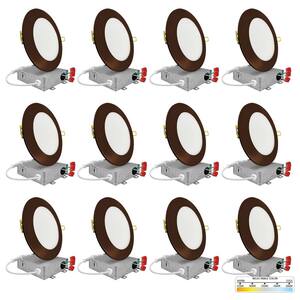 6 in. Bronze Round Ultra Slim Canless Integrated LED Recessed Light Kit 5 CCT 2700K-5000K Dimmable IC Rated (12-Pack)