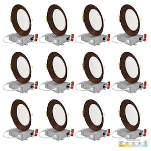 6 in. Bronze Round Ultra Slim Canless Integrated LED Recessed Light Kit 5 CCT 2700K-5000K Dimmable IC Rated (12-Pack)