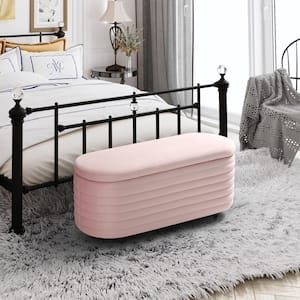 Farrah 42 in. Wide Oval Velvet Upholstered Entryway Flip Top Storage Bedroom Accent Bench in Pink