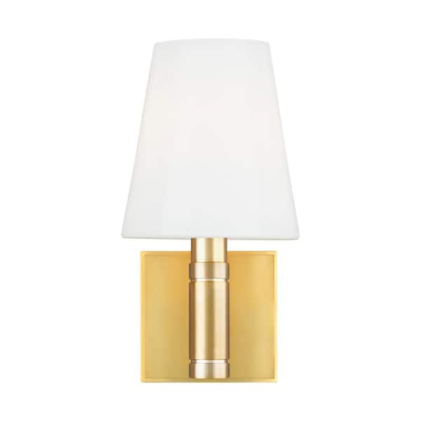 Generation Lighting Beckham Classic Square 5.5 in. 1-Light Burnished Brass Bathroom Vanity Light Sconce with White Milk Glass Shade