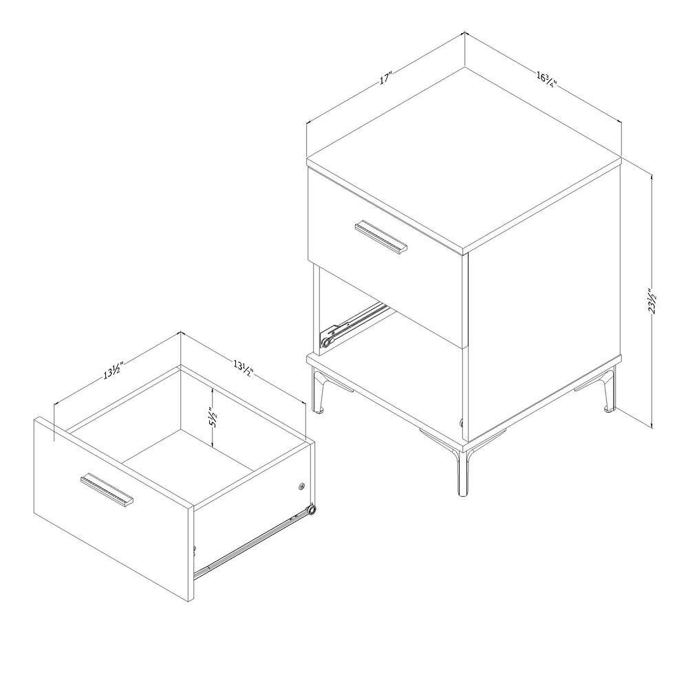Natural Walnut 2-Drawer Side Table with Metal Legs