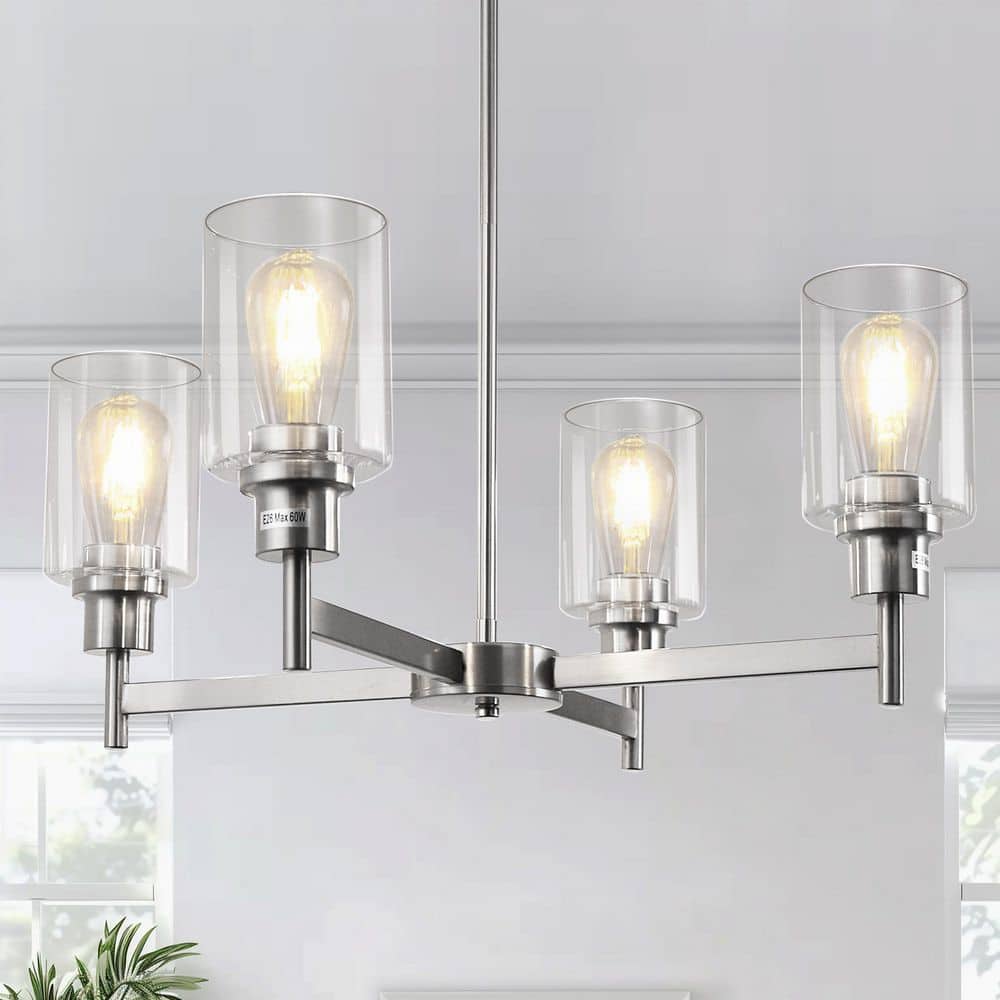 4-Light Brushed Nickel Chandelier Perfect for Dining Room or Entryway with Adjustable Height, Featuring Glass Shades price history on PriceWatchPro