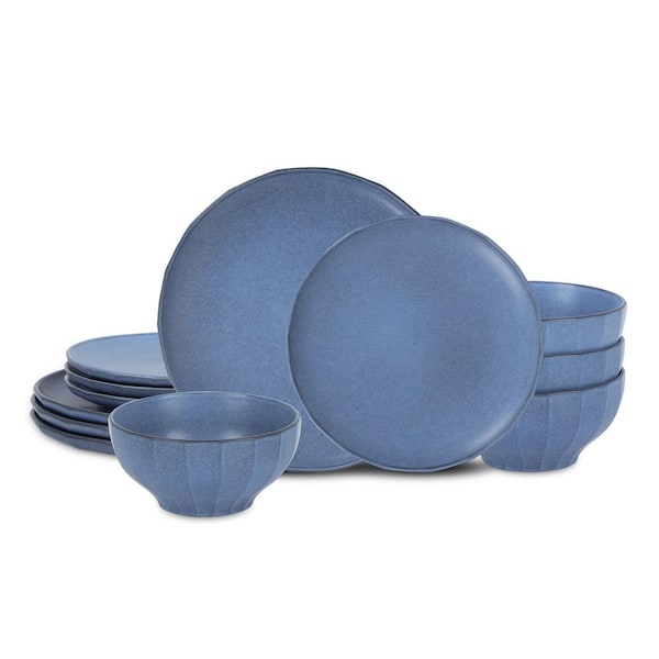 Rio 12-Piece Blue Stoneware Dinnerware Set (Service for 4)