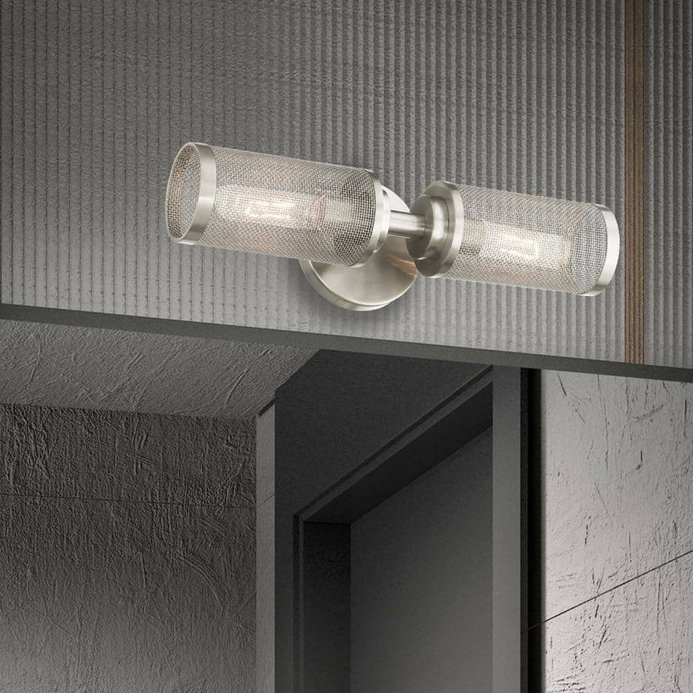 Brushed Nickel 2-Light Wall Sconce with Stainless Steel Mesh Shade